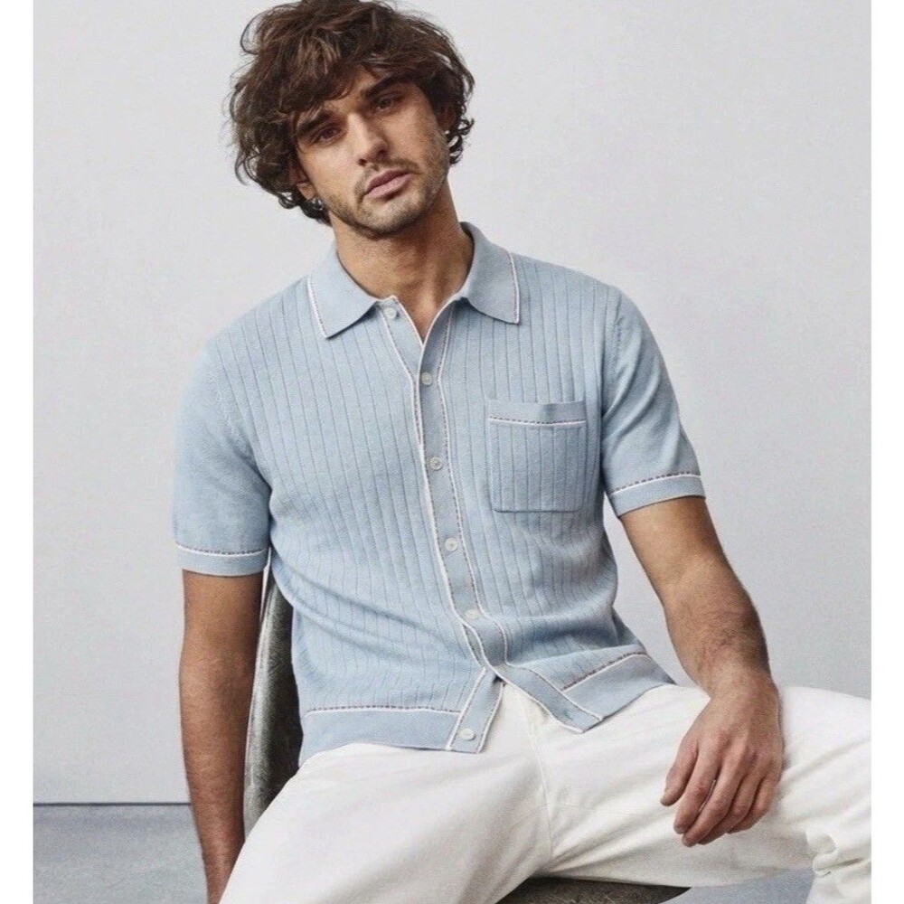 Todd Snyder Men’s XS Knit Cotton/Silk Short Sleeve Full Placket Riviera Polo
